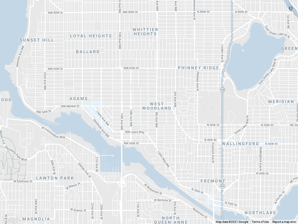 A map showing the northern neighborhoods of Seattle